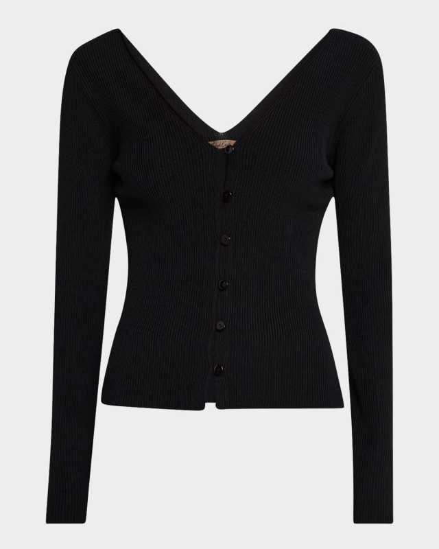 Ribbed Viscose-Blend V Cardigan